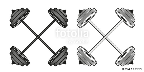 500x250 Set Of Crossed Barbells Vector Illustration Stock Image