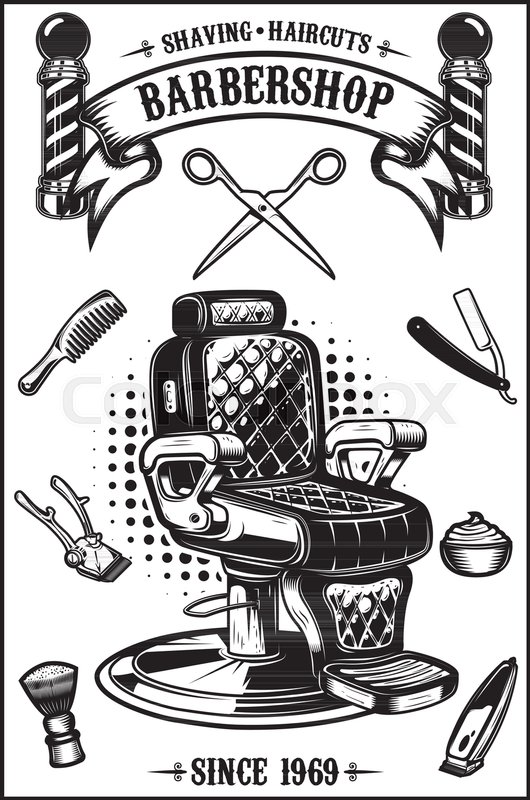 530x800 Barbershop Poster With Barber Chair, Stock Vector Colourbox