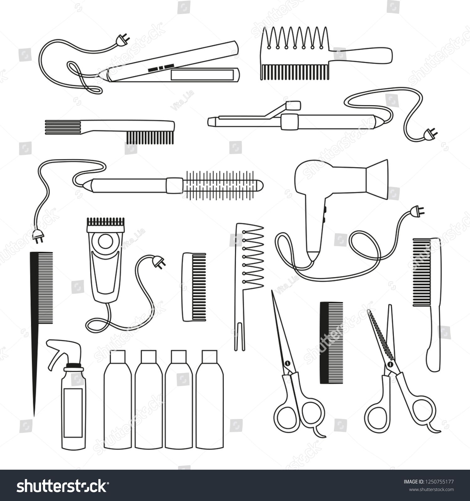 1500x1600 Vector Outline Set Of Hair Salon, Hair Dryer And Comb Barber