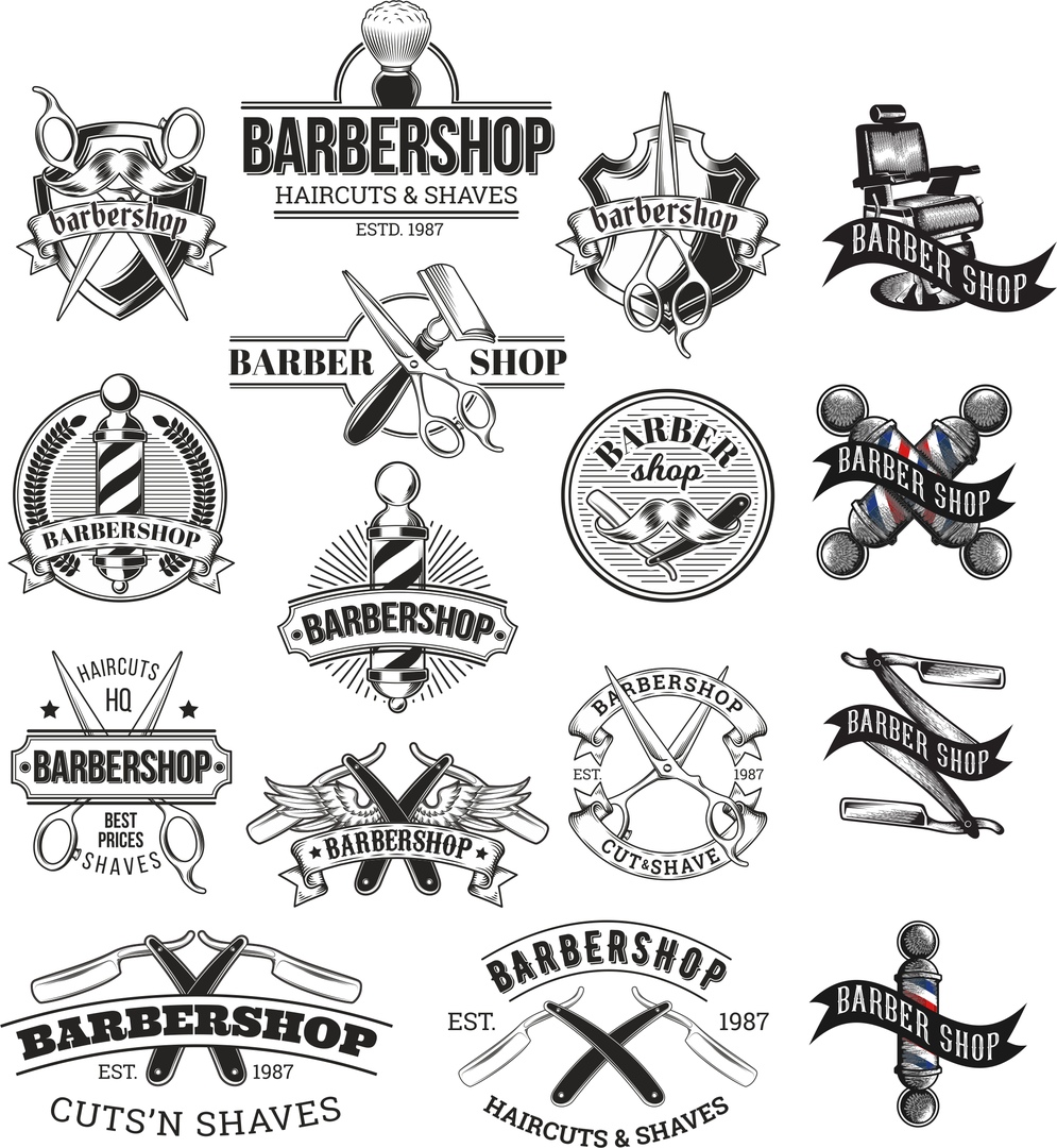 995x1080 Barber Shop Logo Set Free Vector Download In Cdr