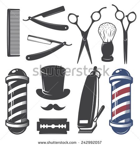 450x470 Set Of Vintage Barber Shop Elements Monochrome Linear Style