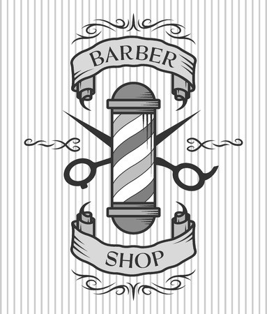 Barber Shop Emblem Barber Pole,scissors And Ribbon For Text 383x450 Barber Shop Emblem Barber Pole,scissors And Ribbon For Text