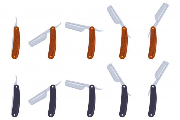 626x417 Barber Straight Razor Vector Cartoon Icons Set Isolated On White