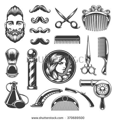 450x470 Barber Shop Vector Silhouettes And Icons Set For Logos, Labels