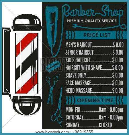 450x470 Haircut Price Barber Shop Vector Price List Template
