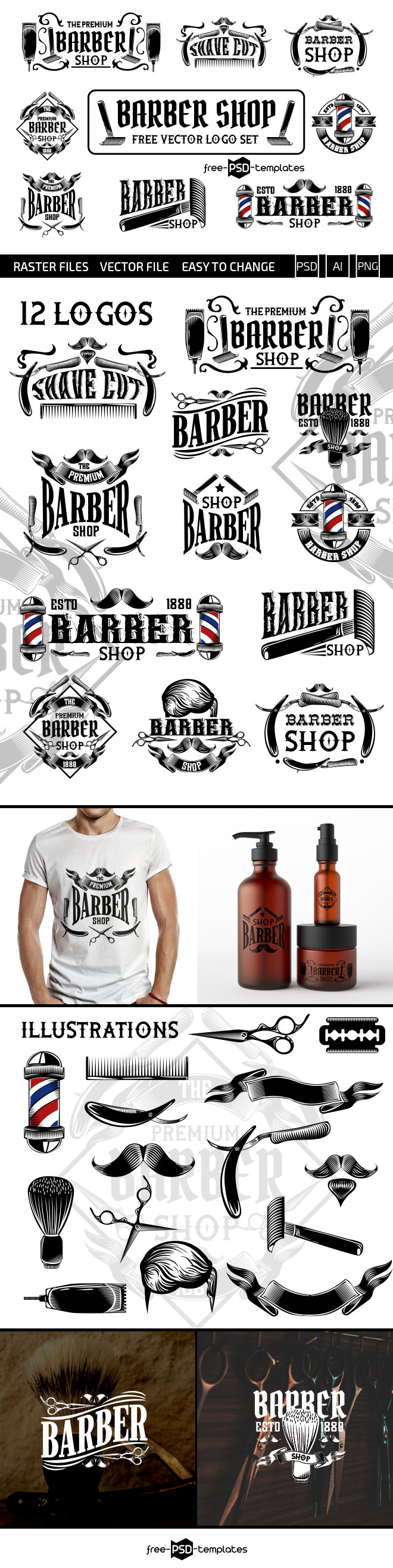 660x2631 Set Of Free Barber Shop Logo Vector