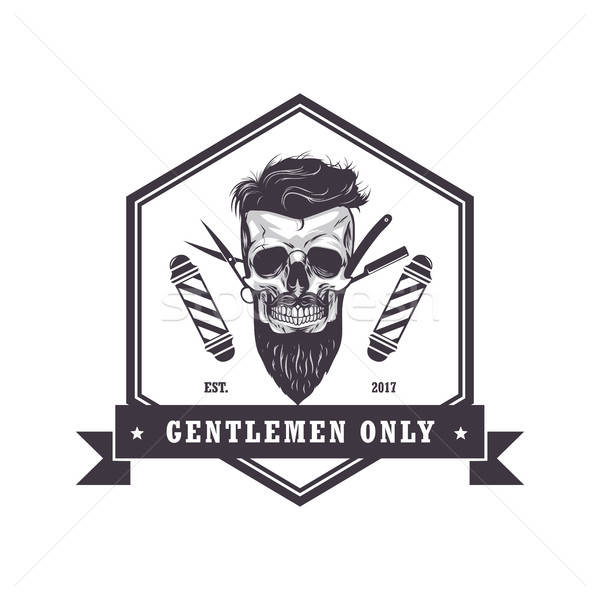 600x600 Skull Barber Shop Hexagonal Logo Retro Vintage Design Template