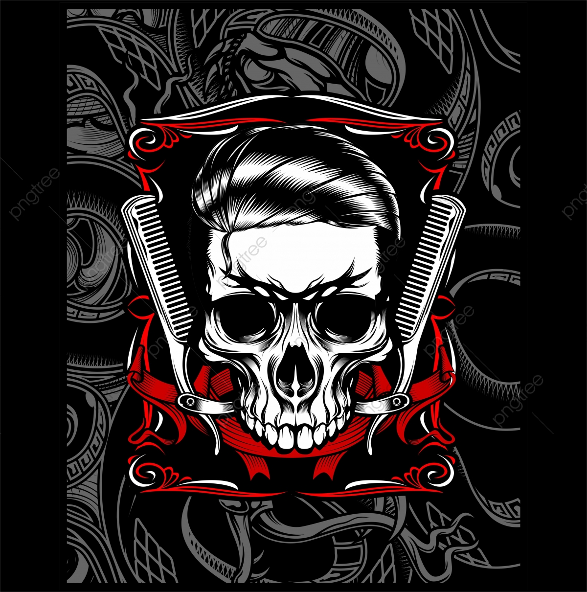 1200x1210 Barber Shop Skull Hand Drawing Shirt Designs Biker Disk Jockey