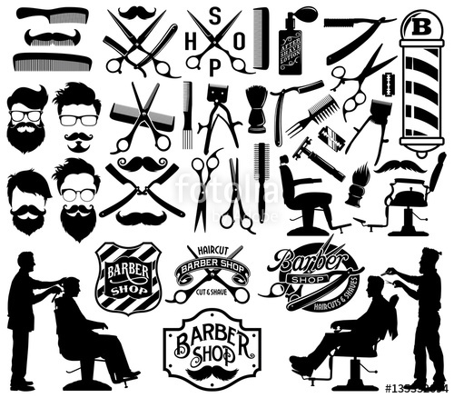 500x438 Men Barber Shop Labels, Silhouettes And Icon Elements Vector