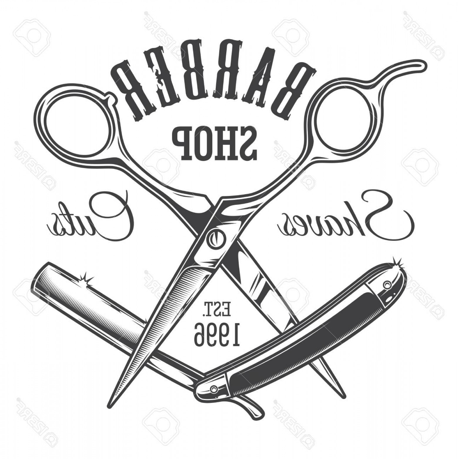 1558x1560 Photostock Vector Vintage Hairdresser Salon Label With Barber
