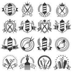 235x235 Barber Shop Black And White Badges Vector Art Illustration Cool