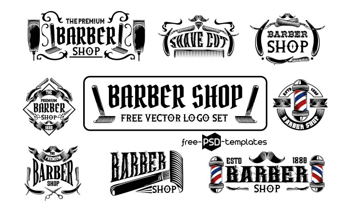 714x426 Set Of Free Barber Shop Logo Vector