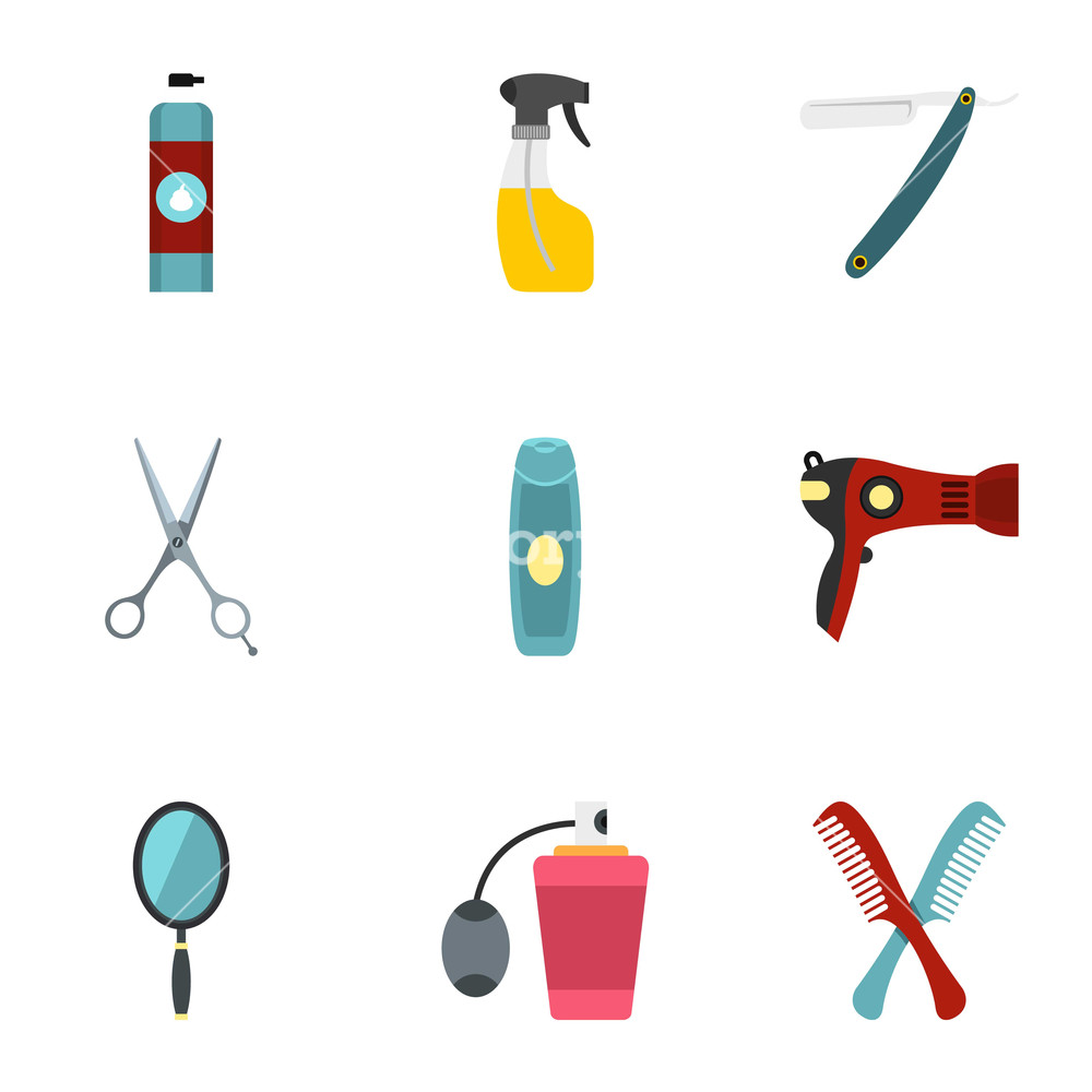 1000x1000 Barber Tools Icons Set Flat Illustration Of Barber Tools Vector