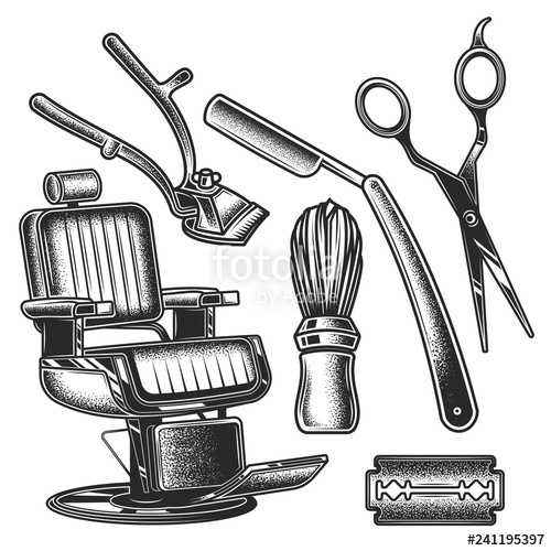 500x500 Set Of Barber Tools And Elements Monochrome Vector Illustration