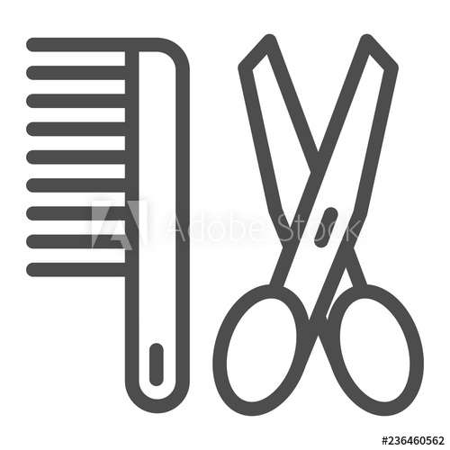 500x500 Scissors And Comb Line Icon Barber Vector Illustration Isolated