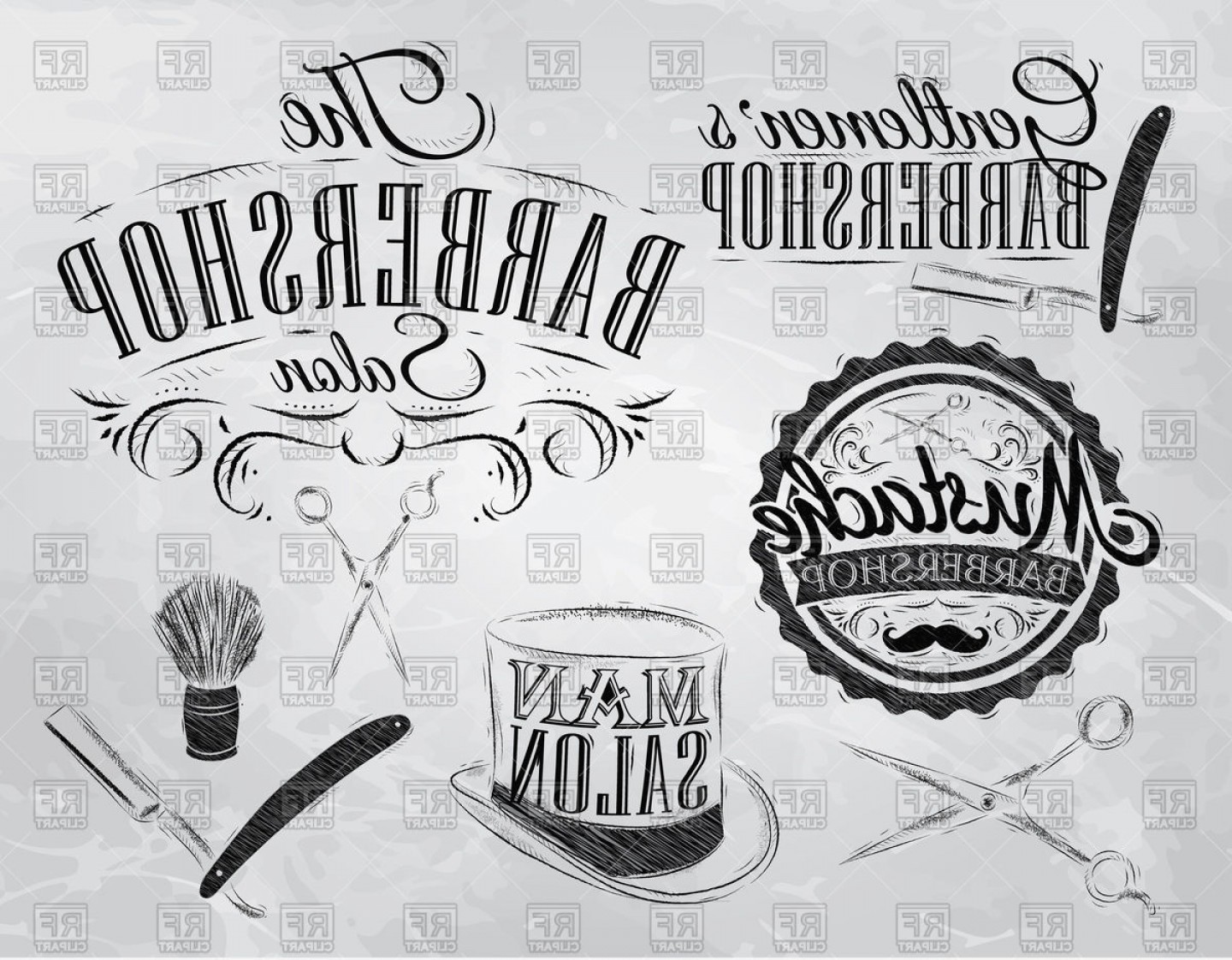 1440x1122 Barbershop Design Scissors Shaving Brush Razor Vector Clipart