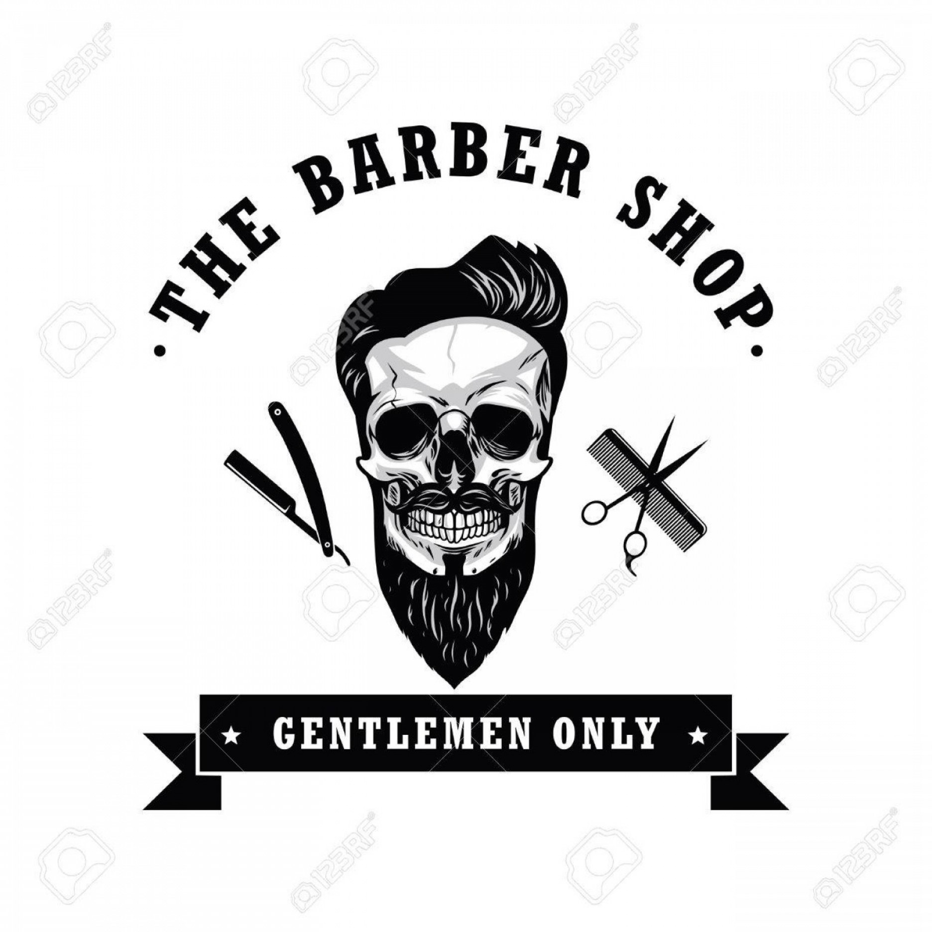 1872x1872 Photostock Vector Skull Vintage Barber Shop Logo Retro Design