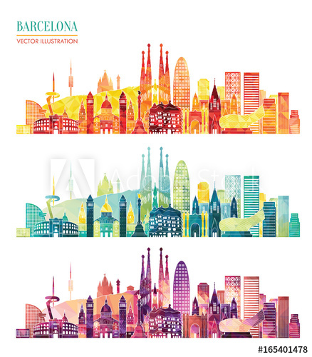 438x500 Barcelona Skyline Detailed Silhouette Travel And Tourism