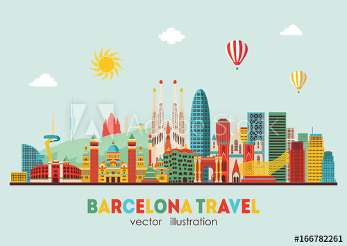 500x354 Barcelona Skyline Detailed Silhouette Vector Illustration