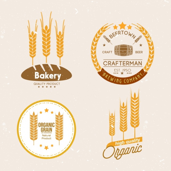 600x599 Logo Design Yellow Barley Flowers Icons Retro Design Free Vector