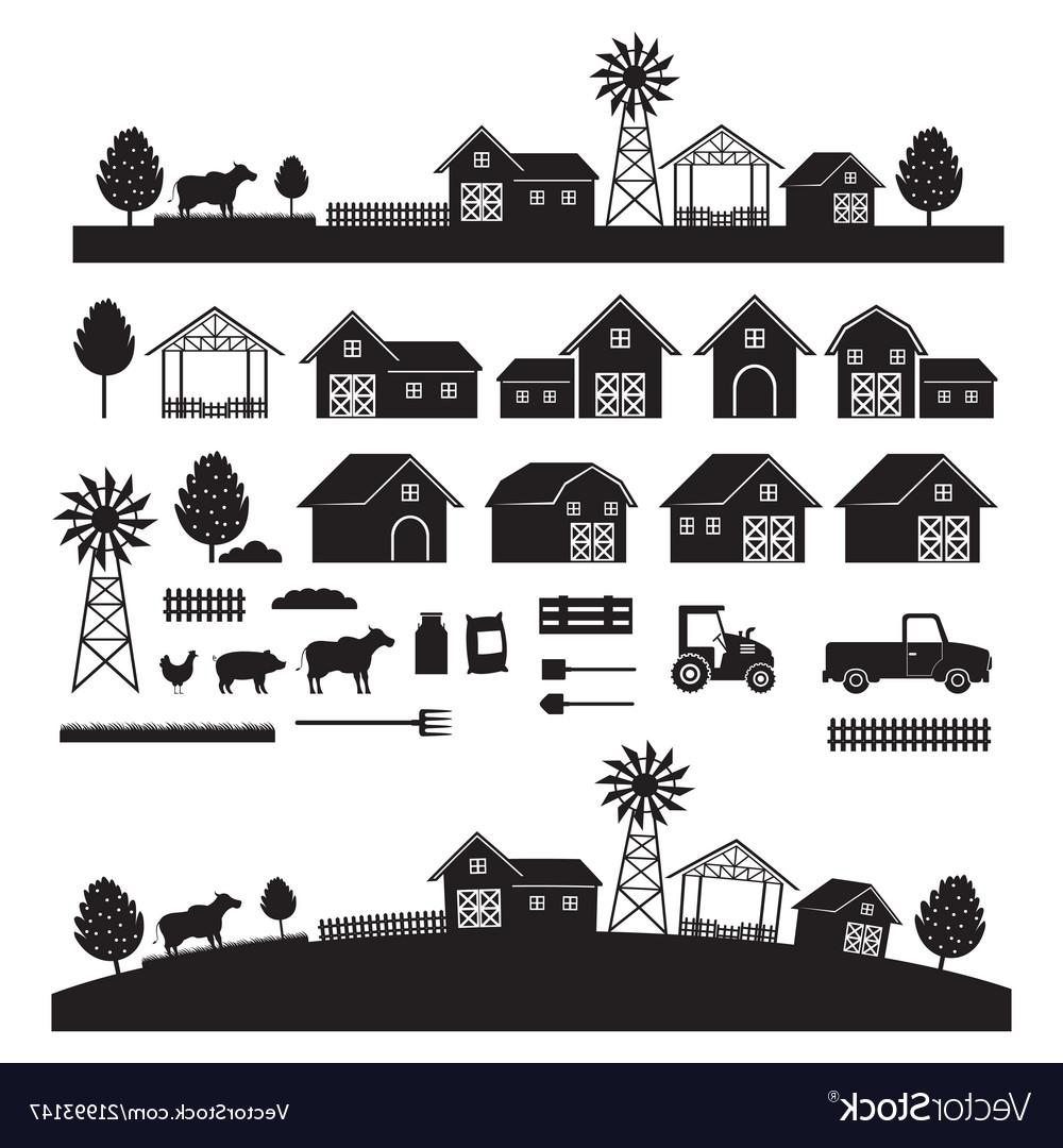 1000x1080 Unique Farmer And Barn Silhouette Drawing Free Vector Art