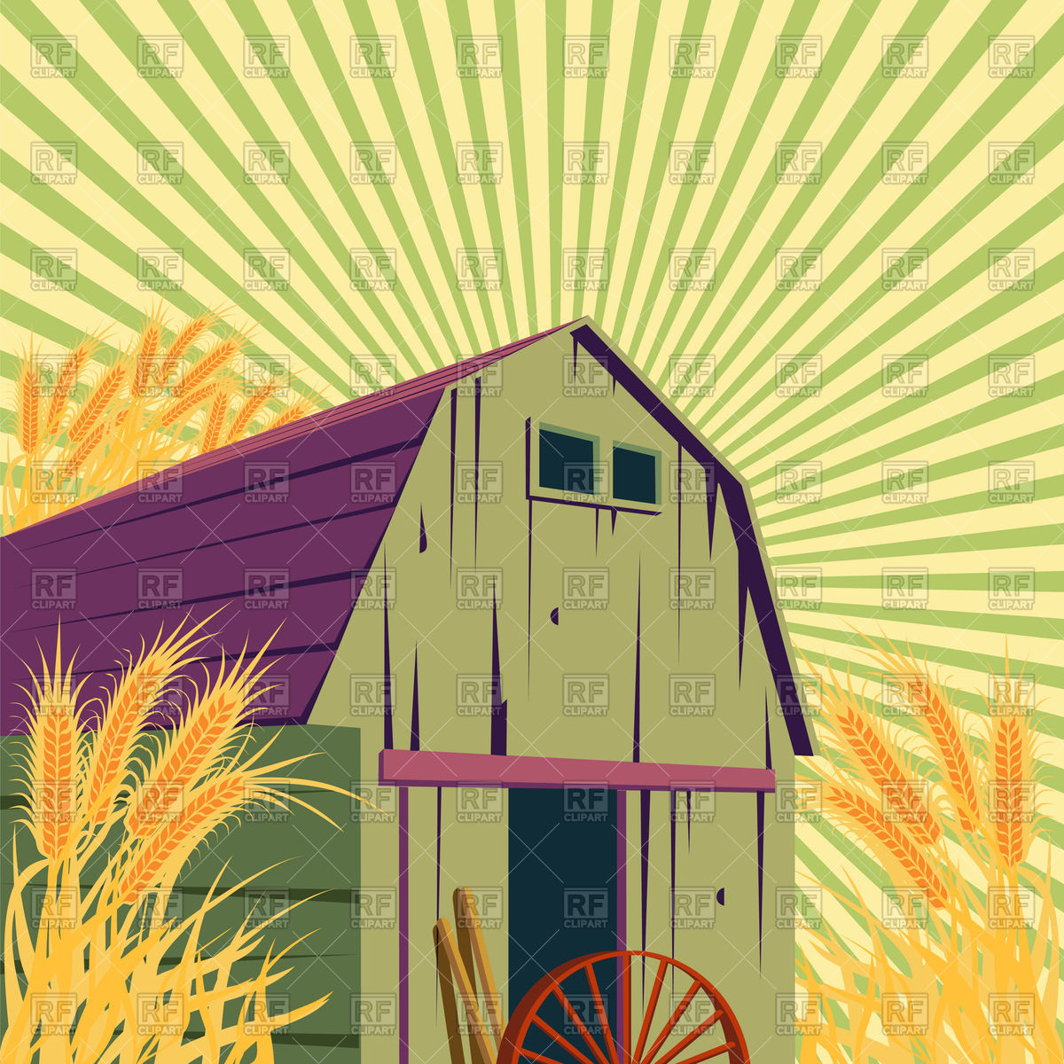 1200x1200 Farm Rural Scene With Barns And Wheat Field Vector Image Of Nature