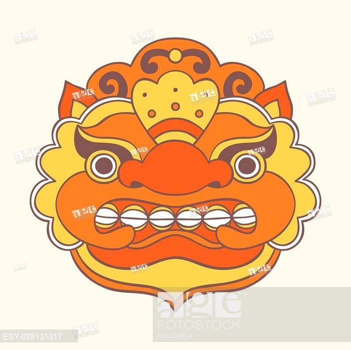 701x700 Traditional Balinese Mask Barong Vector Hand Drawn