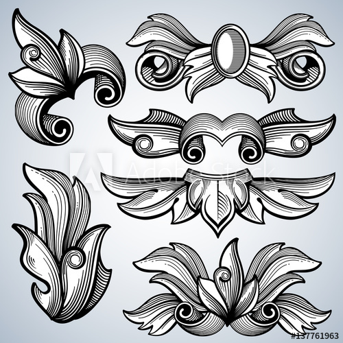 500x500 Decorative Ornate Engraving Scroll Ornament, Leaves Of Baroque