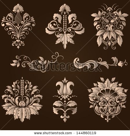 450x470 Vector Set Vintage Border Frame Baroque Filigree Engraving
