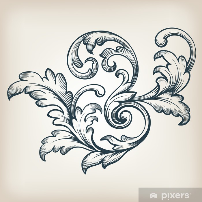 700x700 Vector Vintage Baroque Frame Scroll Pattern Wall Mural Pixers