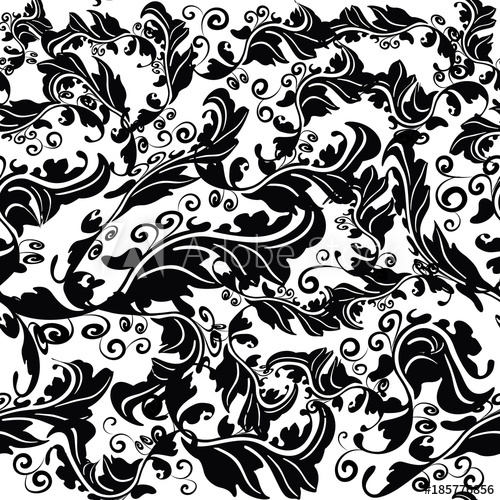 500x500 Vintage Baroque Vector Seamless Pattern Leafy Foliage Black