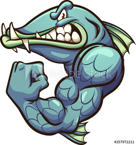 472x500 Strong Angry Cartoon Barracuda Fish Mascot Clip Art Vector