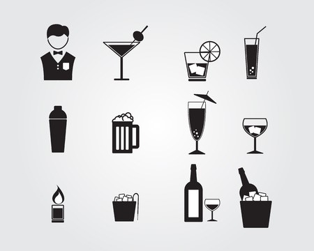 450x360 Bartender And Alcohol Drinking Icons Set Vector Illustration