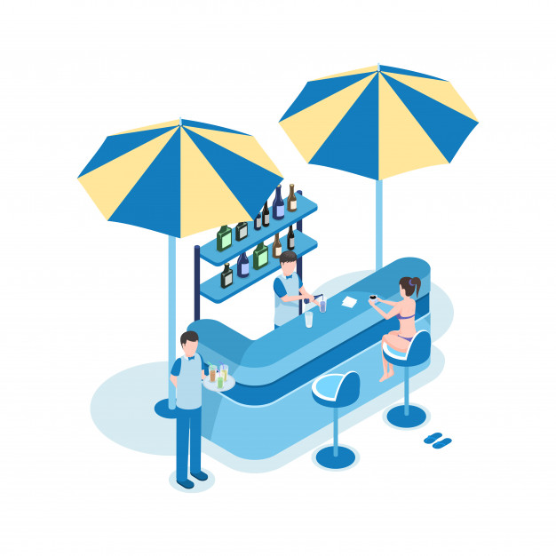 626x626 Female Tourist In Beach Bar Isometric Vector Illustration Woman