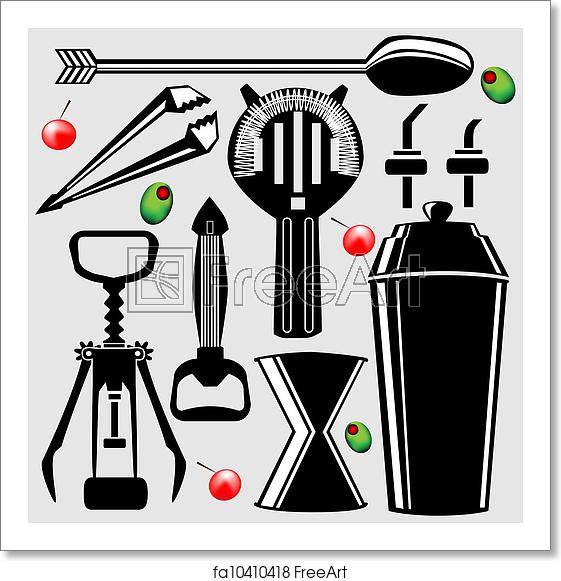 561x581 Free Art Print Of Bartending Tools Vector Silhouette Bartending