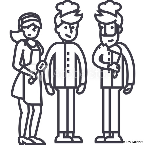 500x500 Restaurant Team,waiter, Cooker Bartender Vector Line Icon, Sign