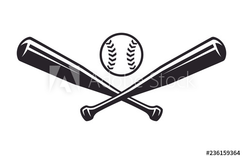 500x325 Monochrome Two Crossed Baseball Bats, Icon Sports Tool Vector