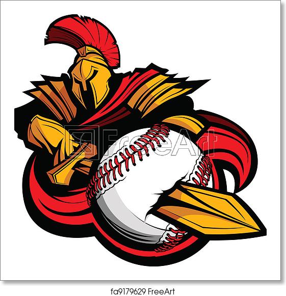 561x581 Free Art Print Of Spartan Baseball Mascot Body With Sword And Ball