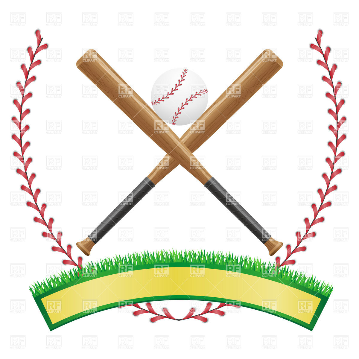 1200x1200 Baseball Emblem With Banner, Ball And Baseball Bats Vector Image