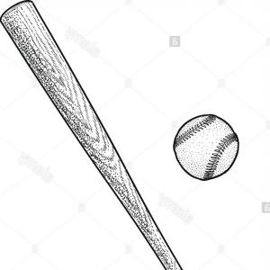 300x300 Baseball Bat Ball Illustration Drawing Engraving Ink Line Art