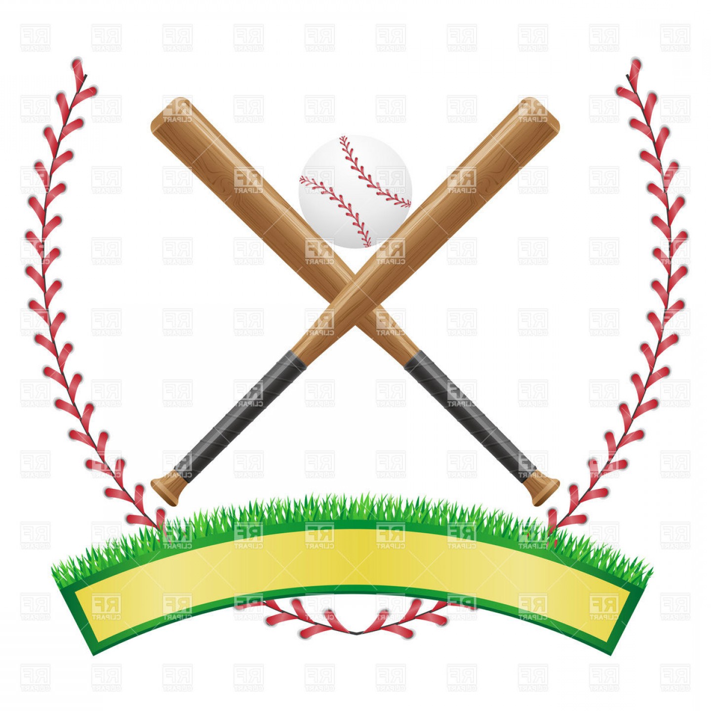 Baseball Emblem With Banner Ball And Baseball Bats Vector Clipart 1440x1440 Baseball Emblem With Banner Ball And Baseball Bats Vector Clipart