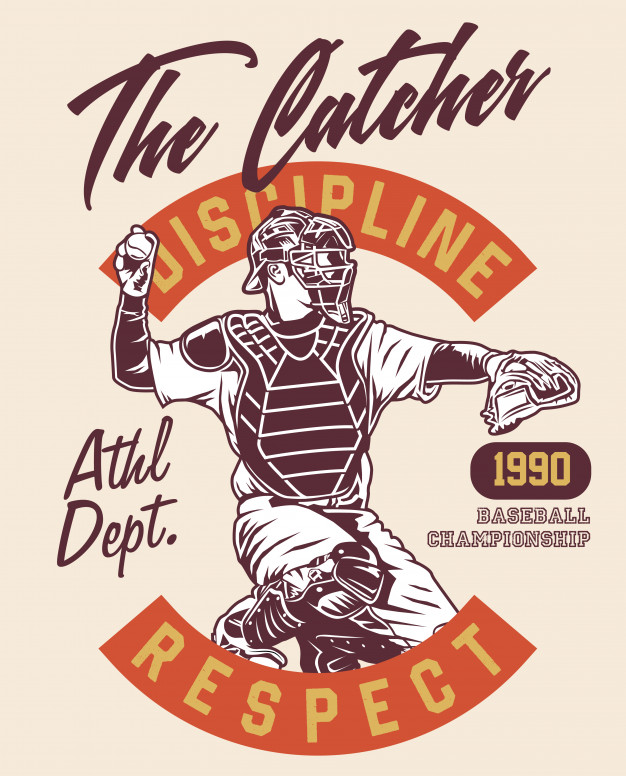 626x776 The Baseball Catcher Champion On Vintage Style Vector Premium