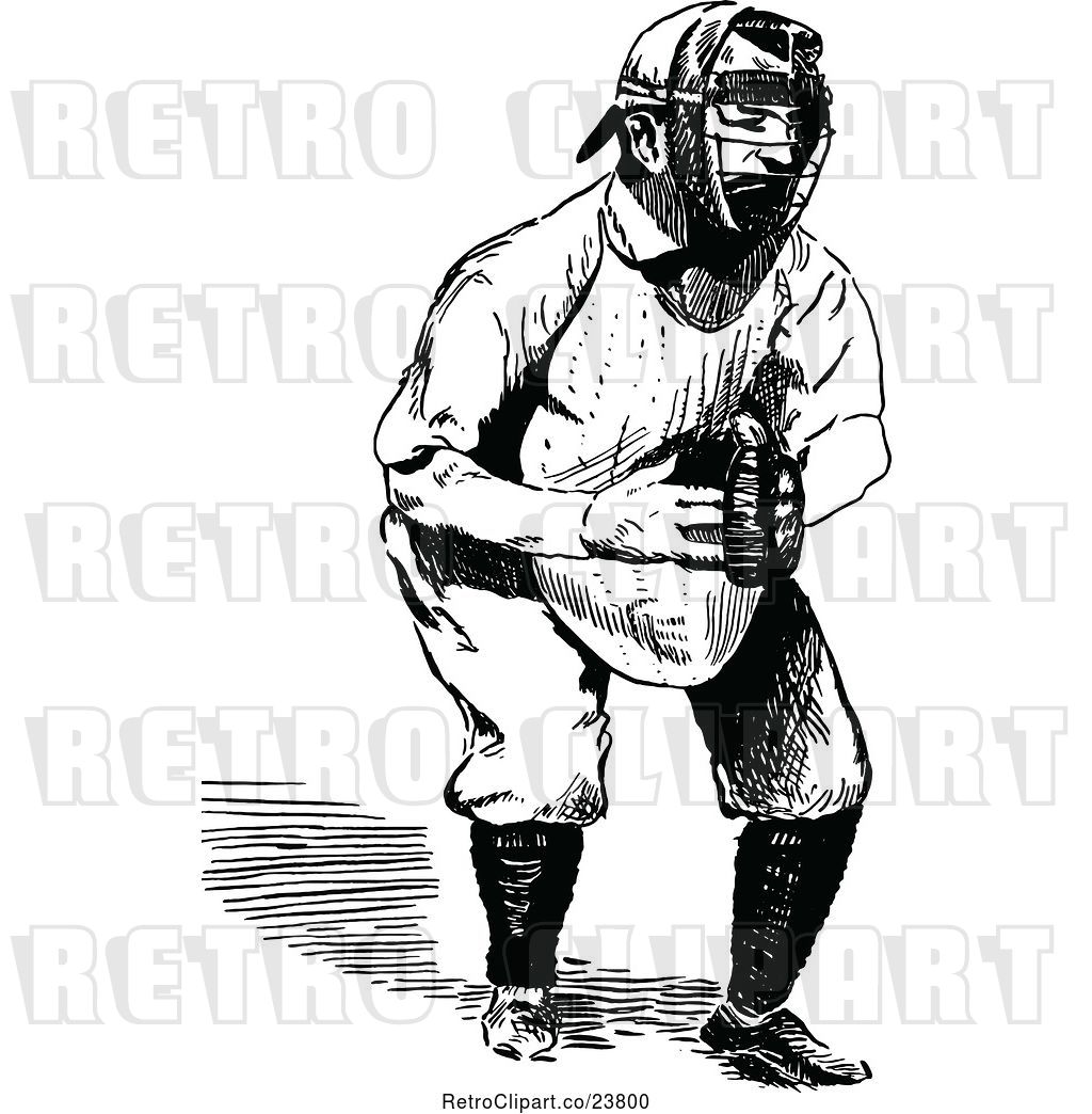 1024x1044 Vector Clip Art Of Retro Sketched Baseball Player Catcher