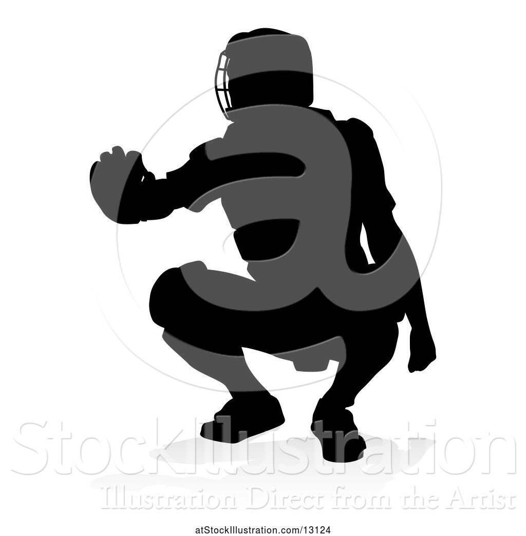 1024x1044 Vector Illustration Of Black Silhouetted Baseball Player Catcher