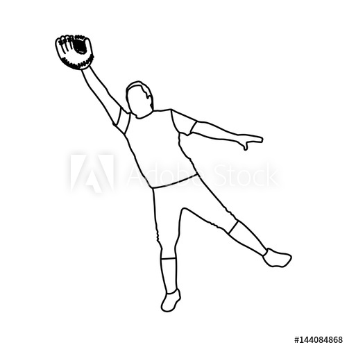 500x500 Monochrome Contour With Baseball Catcher Vector Illustration