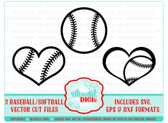570x418 Baseball Softball Heart Vector Perfect For Decals Etsy