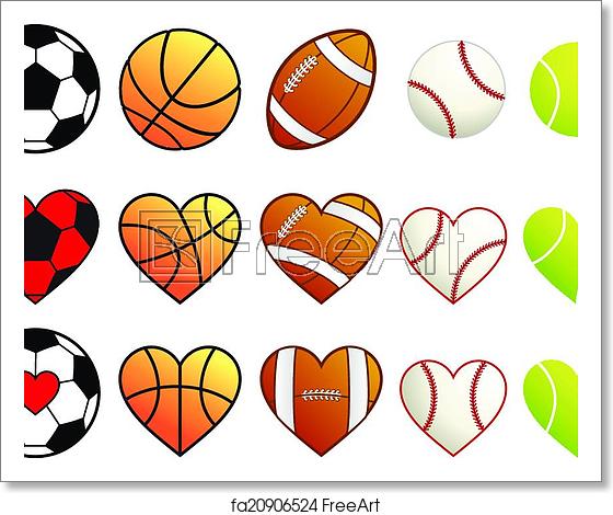 560x470 Free Art Print Of Sport Balls And Hearts, Vector Set Football