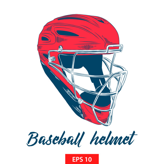 626x626 Hand Drawn Sketch Of Baseball Helmet In Color Vector Premium