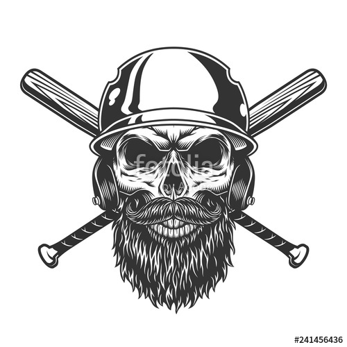 500x500 Vintage Monochrome Skull In Baseball Helmet Stock Image