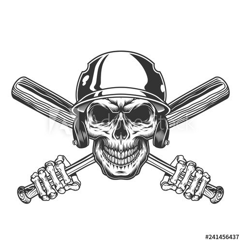 500x500 Vintage Skull In Baseball Helmet